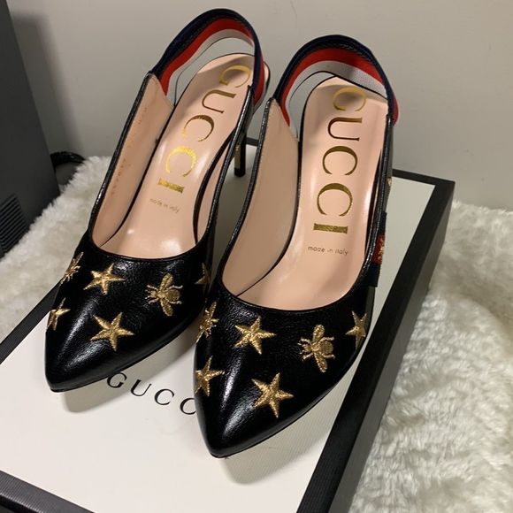 Gucci black leather Sylvie vintage web star/ bee pumps - Picture 7 of 11